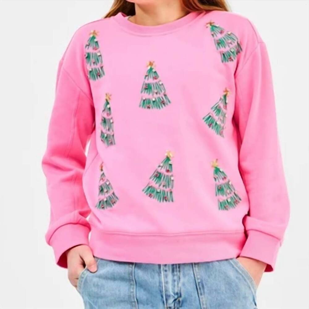 NEW MARY SQUARE kid's sparkling tree long sleeve sweatshirt in pink